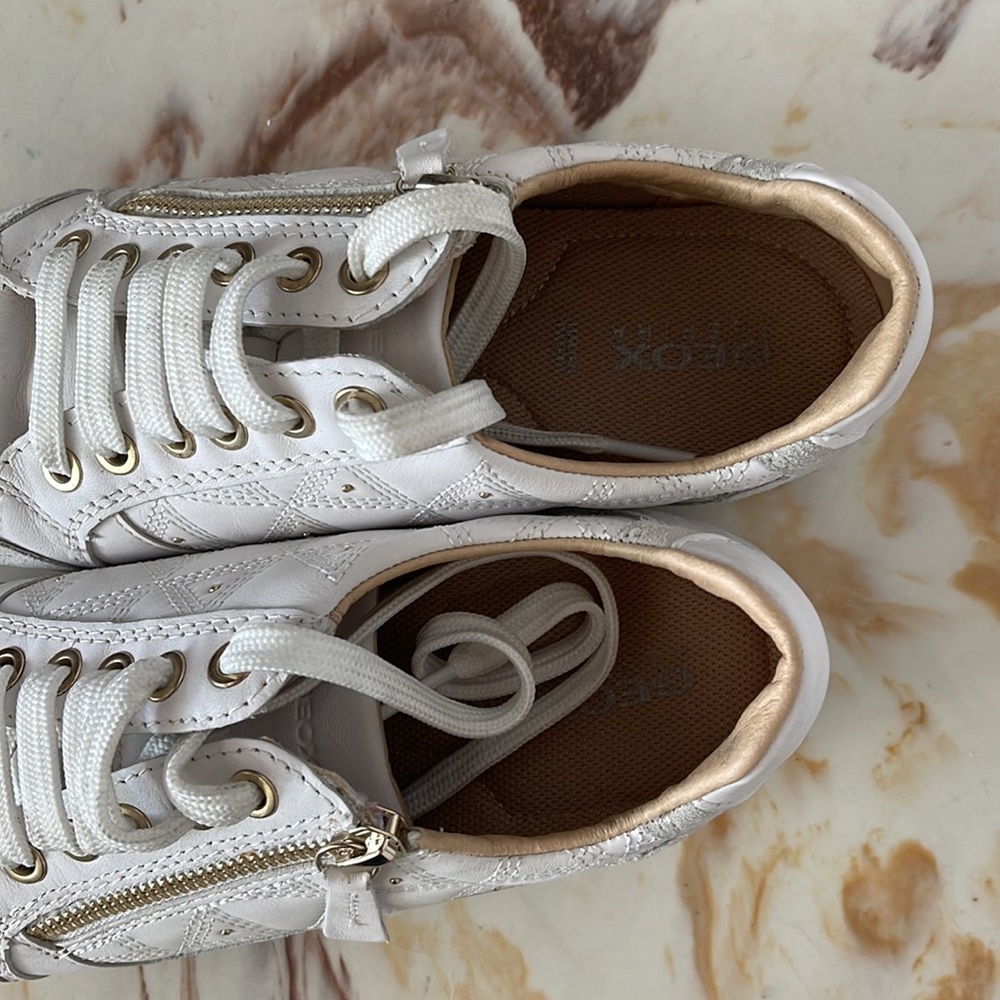 Geox White Leather Sneakers with Gold Accents - Picture 3 of 6